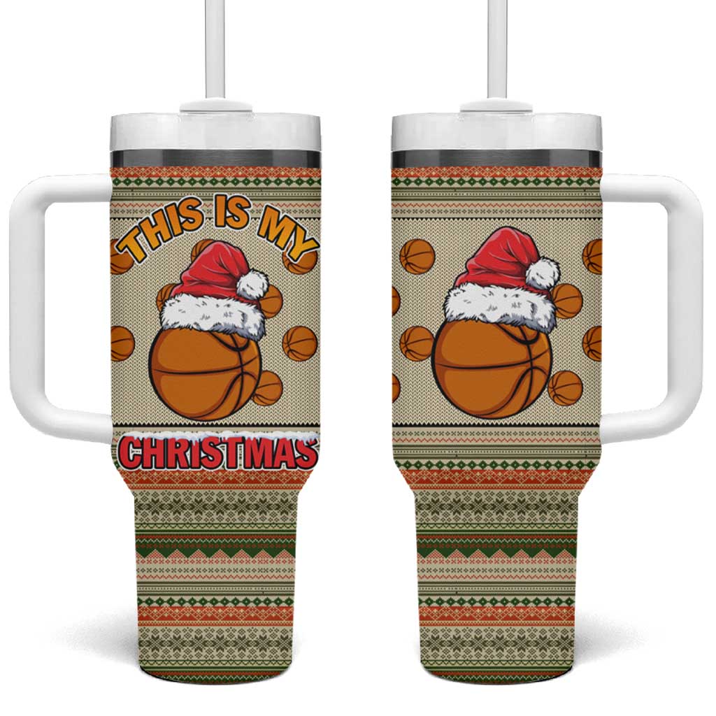 Basketball Winter Christmas Tumbler With Handle Xmas Holiday Patterns - Wonder Print Shop