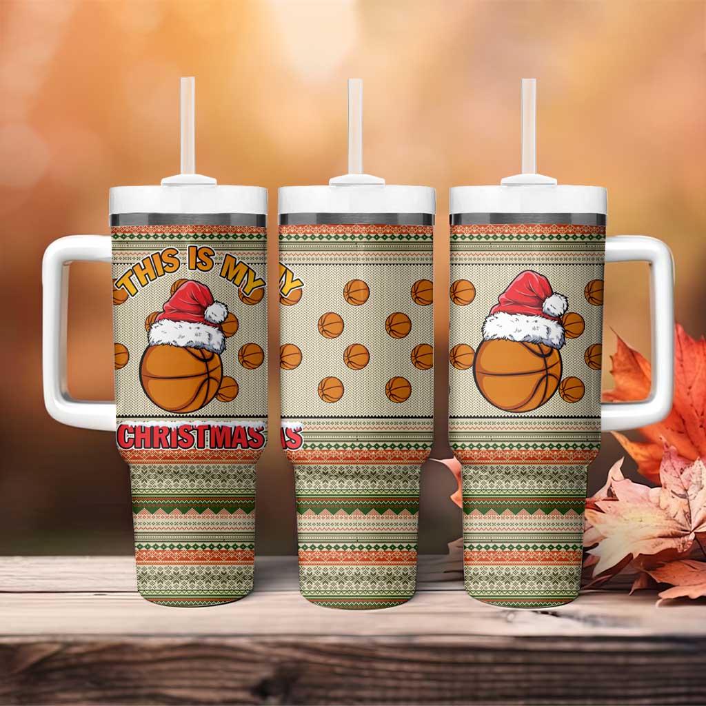 Basketball Winter Christmas Tumbler With Handle Xmas Holiday Patterns - Wonder Print Shop