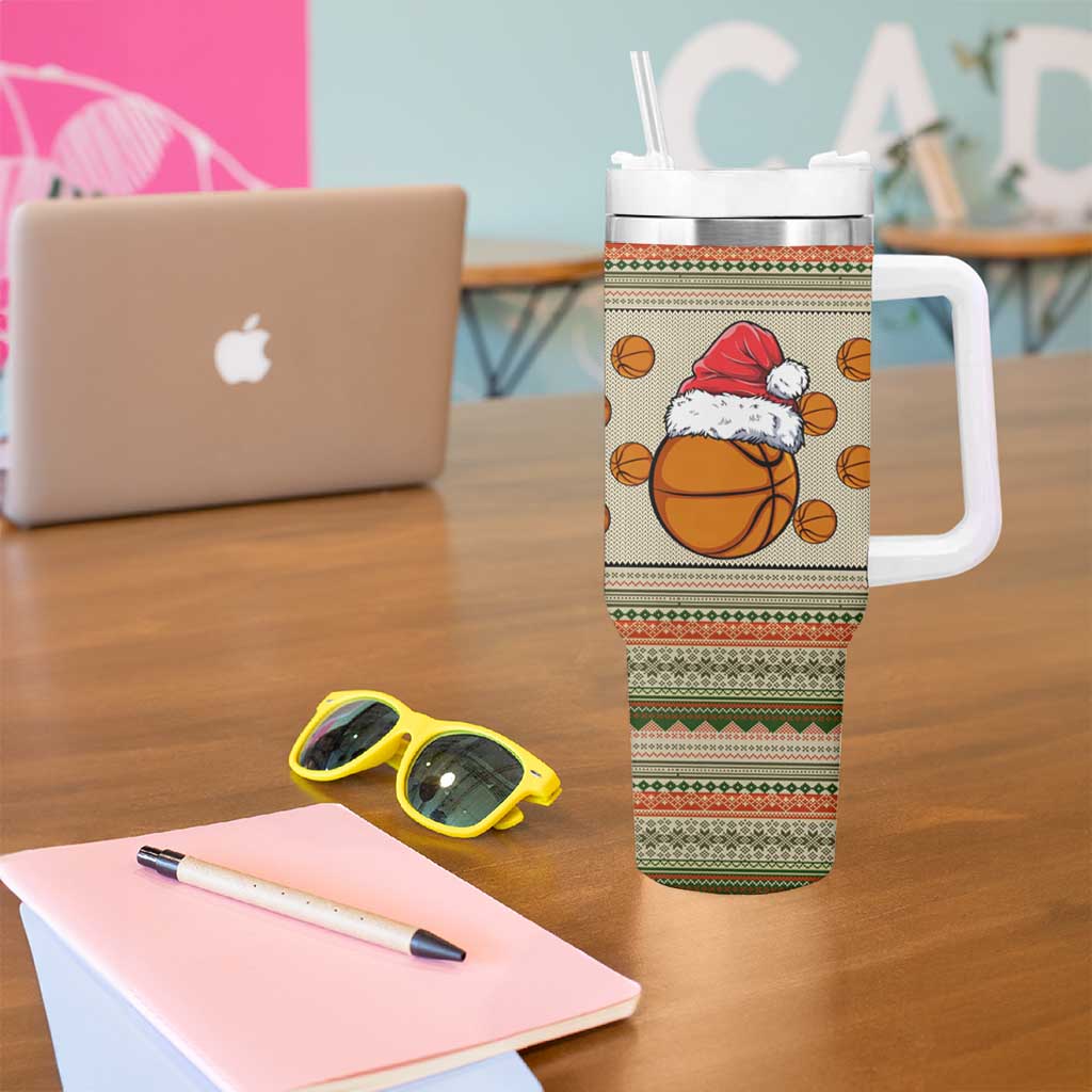 Basketball Winter Christmas Tumbler With Handle Xmas Holiday Patterns - Wonder Print Shop