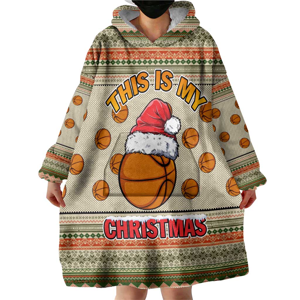 Basketball Winter Christmas Wearable Blanket Hoodie Xmas Holiday Patterns - Wonder Print Shop
