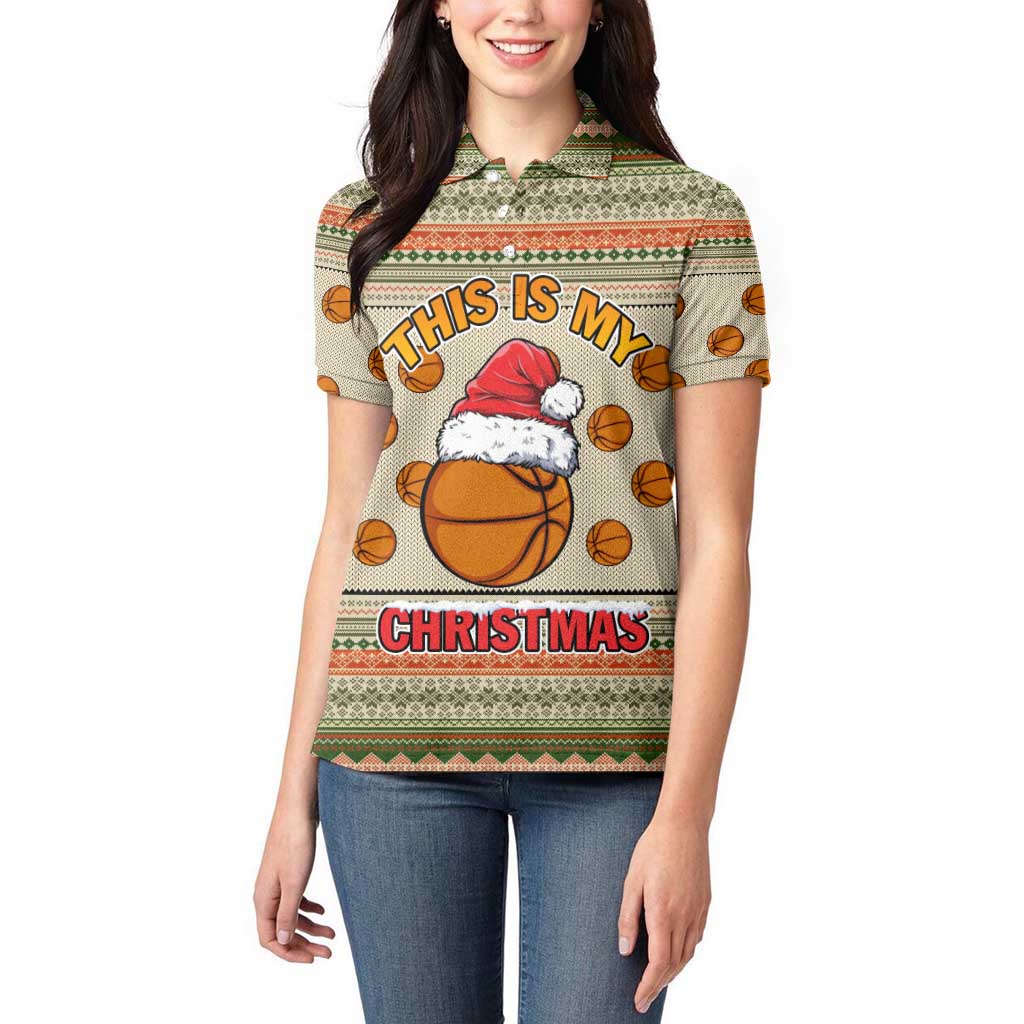 Basketball Winter Christmas Women Polo Shirt Xmas Holiday Patterns - Wonder Print Shop
