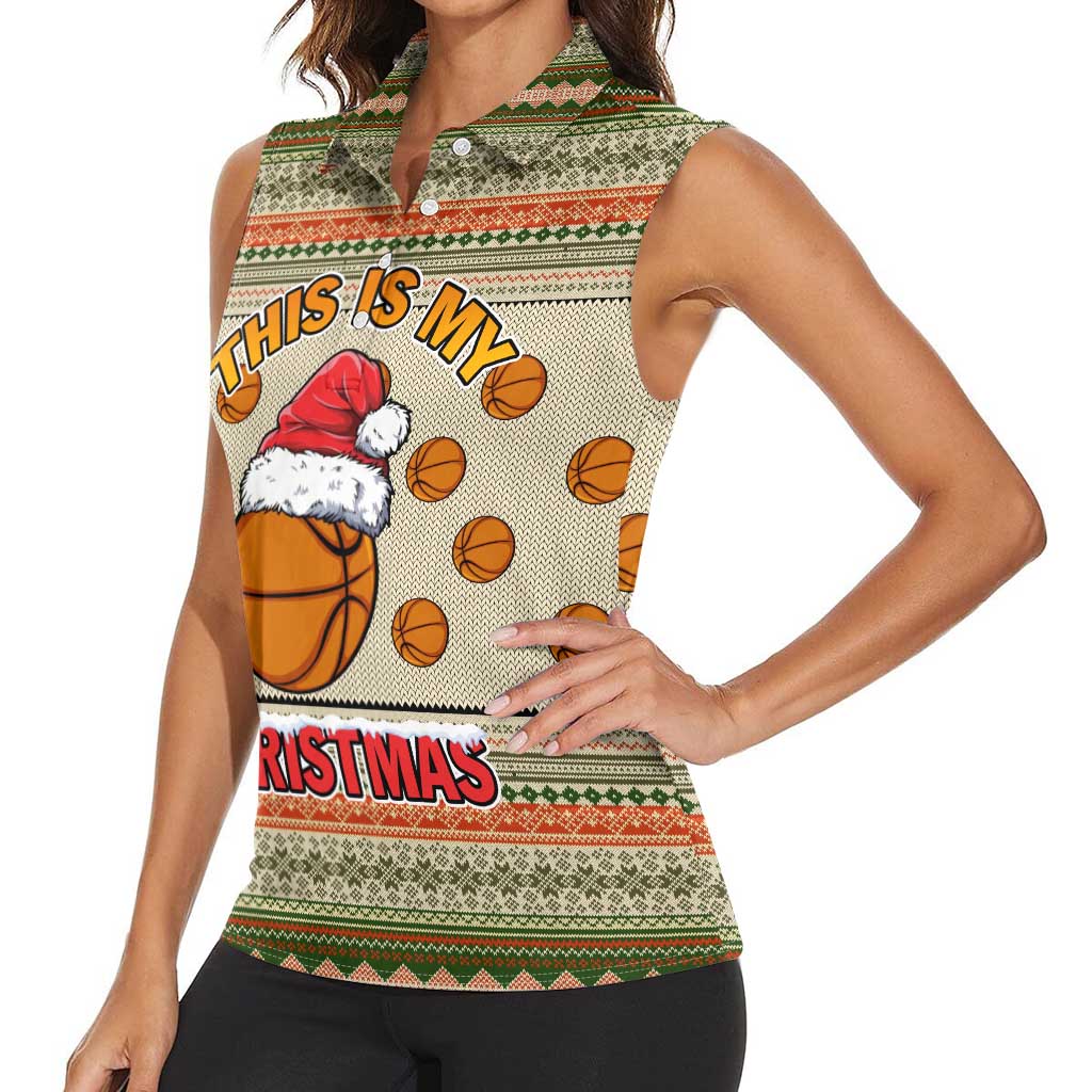 Basketball Winter Christmas Women Sleeveless Polo Shirt Xmas Holiday Patterns - Wonder Print Shop