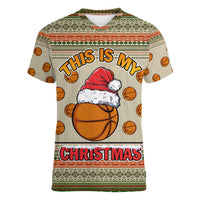 Basketball Winter Christmas Women V-Neck T-Shirt Xmas Holiday Patterns - Wonder Print Shop