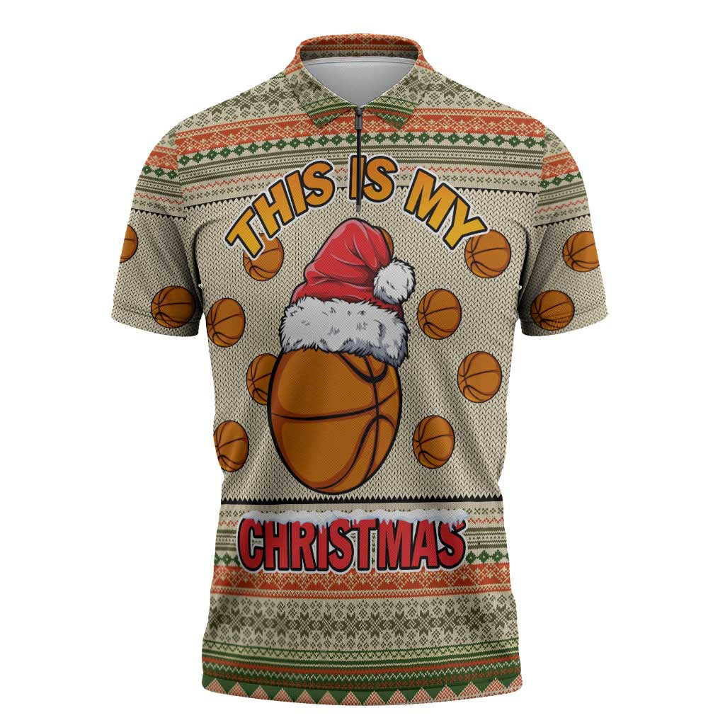 Basketball Winter Christmas Zipper Polo Shirt Xmas Holiday Patterns - Wonder Print Shop