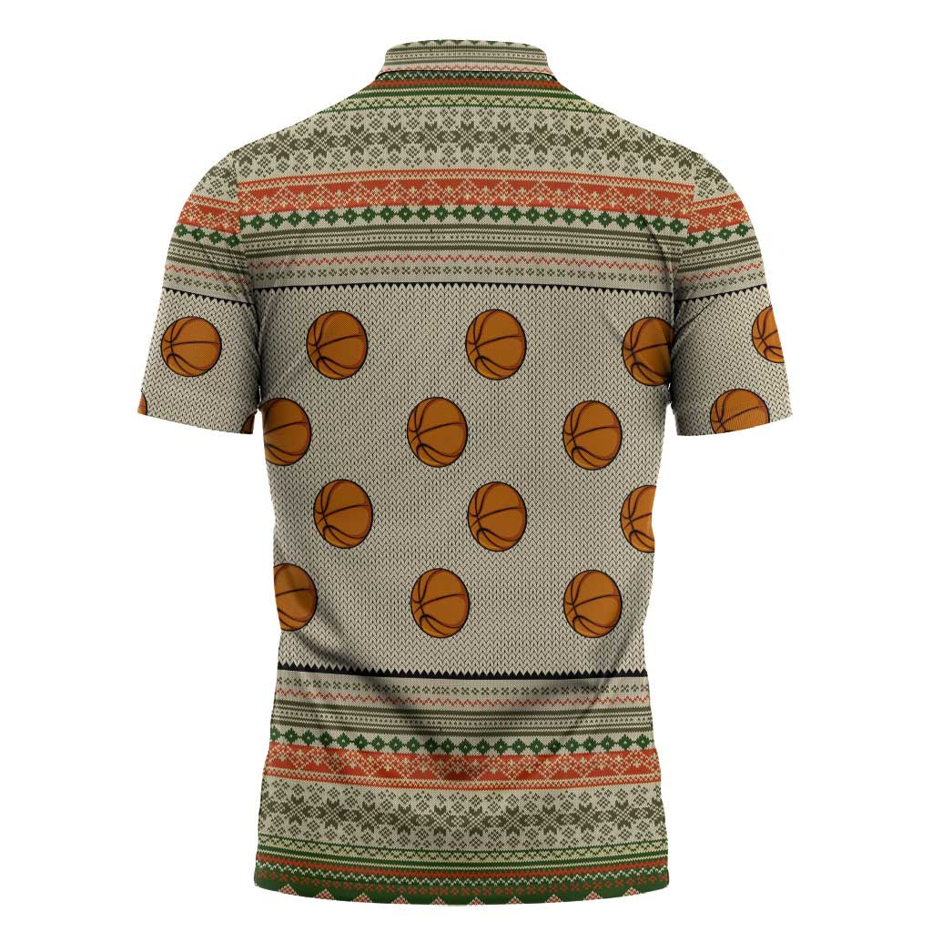 Basketball Winter Christmas Zipper Polo Shirt Xmas Holiday Patterns - Wonder Print Shop