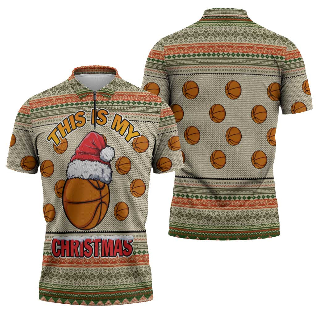Basketball Winter Christmas Zipper Polo Shirt Xmas Holiday Patterns - Wonder Print Shop