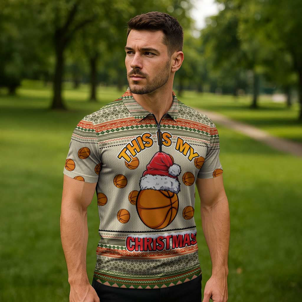 Basketball Winter Christmas Zipper Polo Shirt Xmas Holiday Patterns - Wonder Print Shop