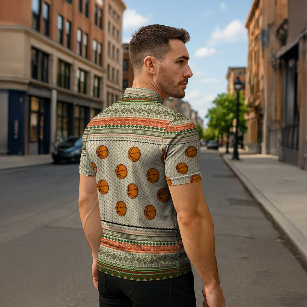 Basketball Winter Christmas Zipper Polo Shirt Xmas Holiday Patterns - Wonder Print Shop