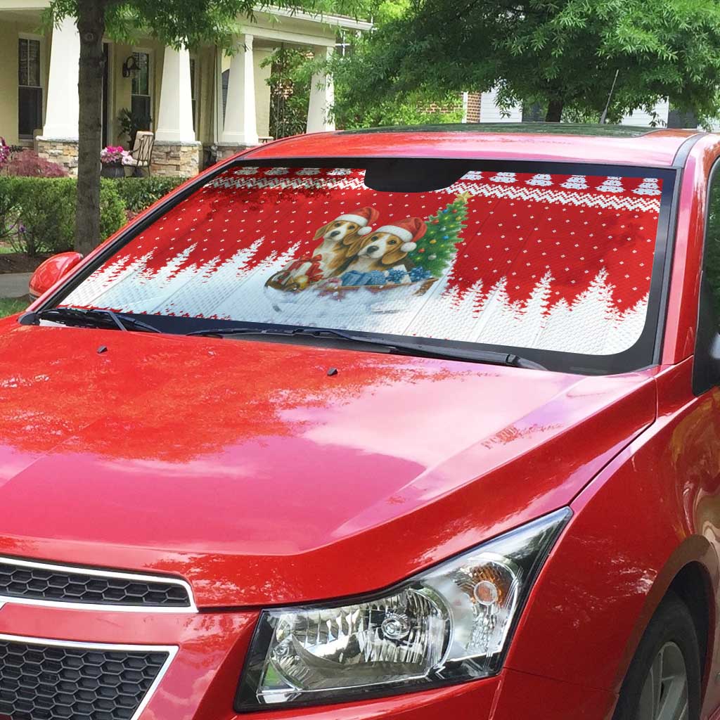 Beagle Dashing Dog Christmas Auto Sun Shade Xmas Holiday Patterns - Wonder Print Shop