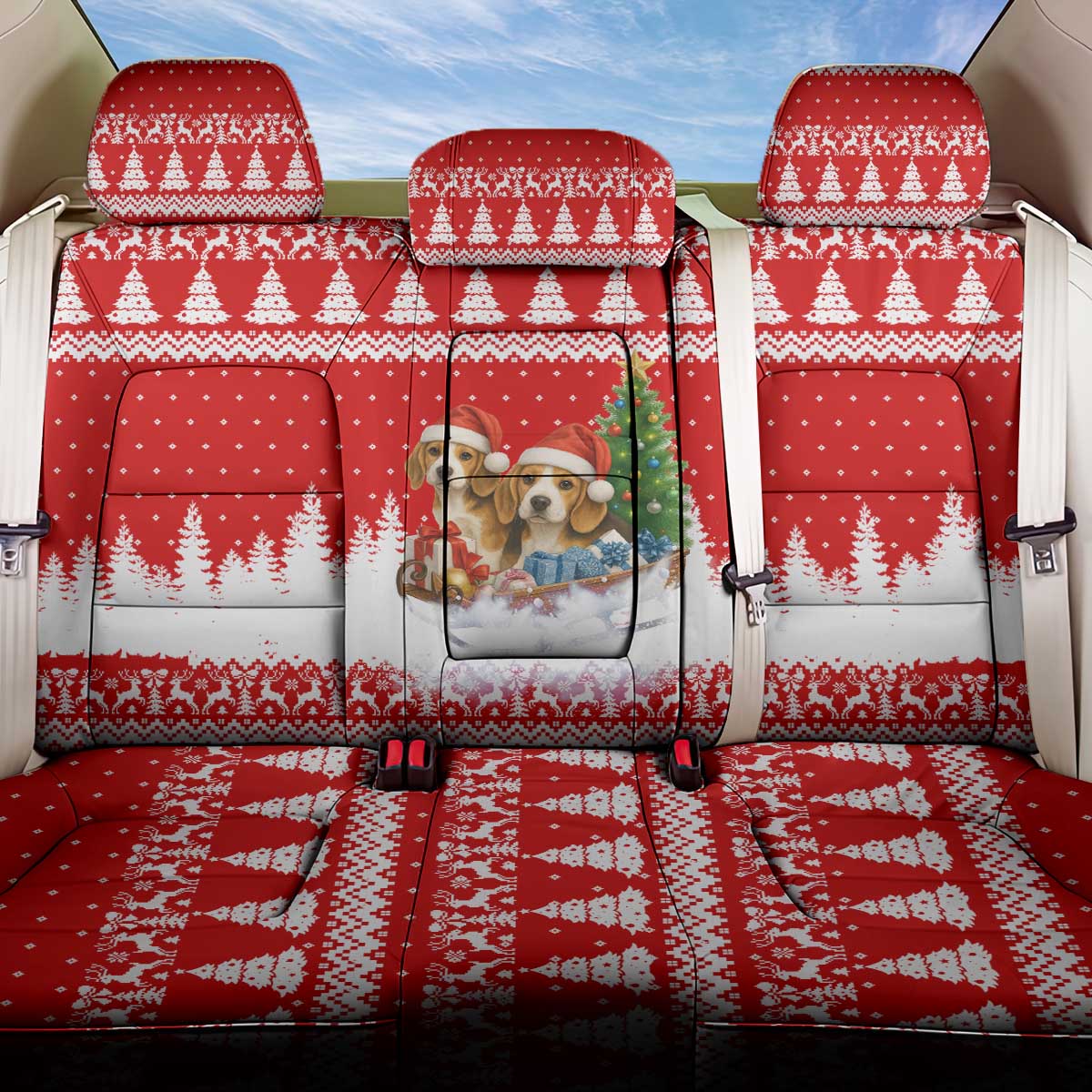 Beagle Dashing Dog Christmas Back Car Seat Cover Xmas Holiday Patterns - Wonder Print Shop