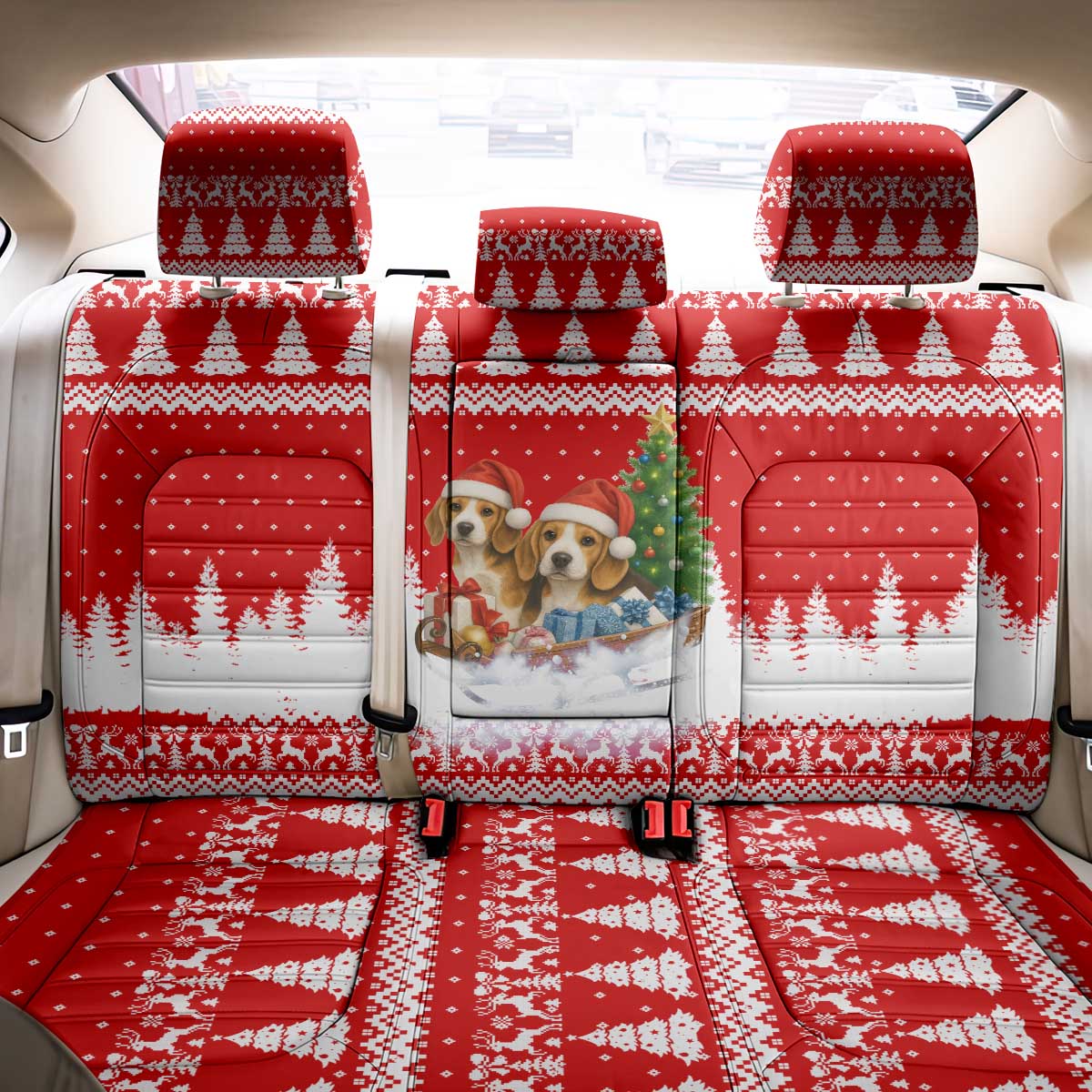 Beagle Dashing Dog Christmas Back Car Seat Cover Xmas Holiday Patterns - Wonder Print Shop