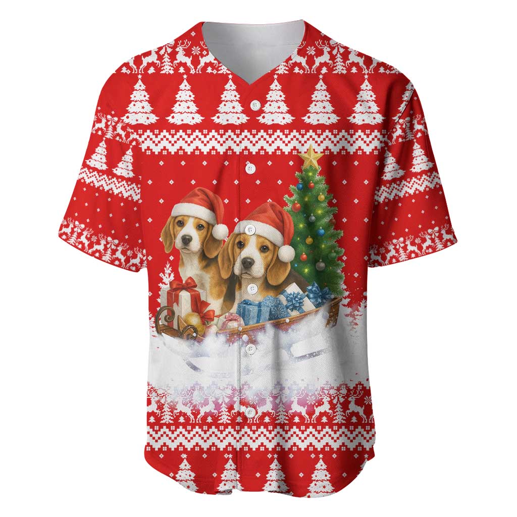 Beagle Dashing Dog Christmas Baseball Jersey Xmas Holiday Patterns - Wonder Print Shop