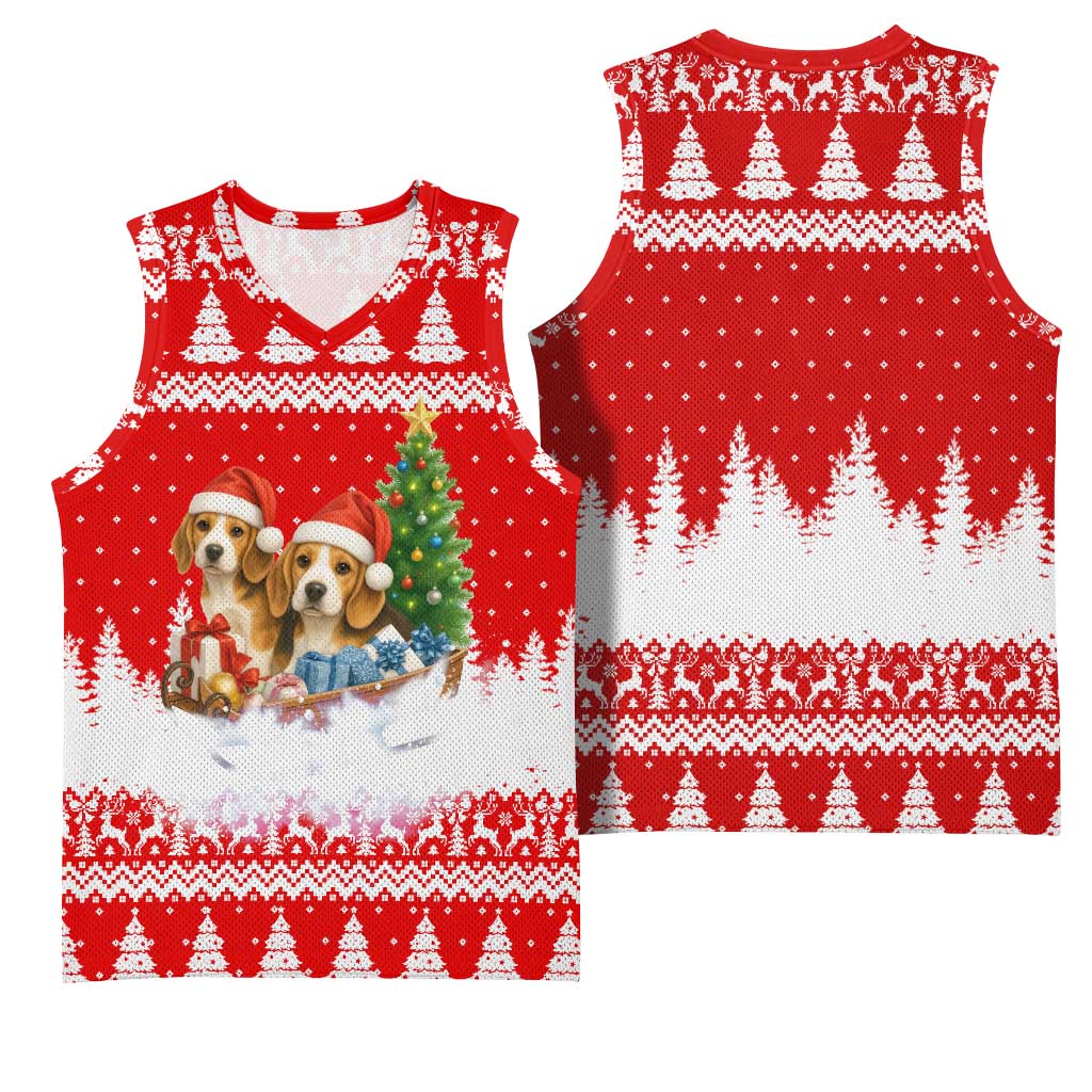 Beagle Dashing Dog Christmas Basketball Jersey Xmas Holiday Patterns - Wonder Print Shop