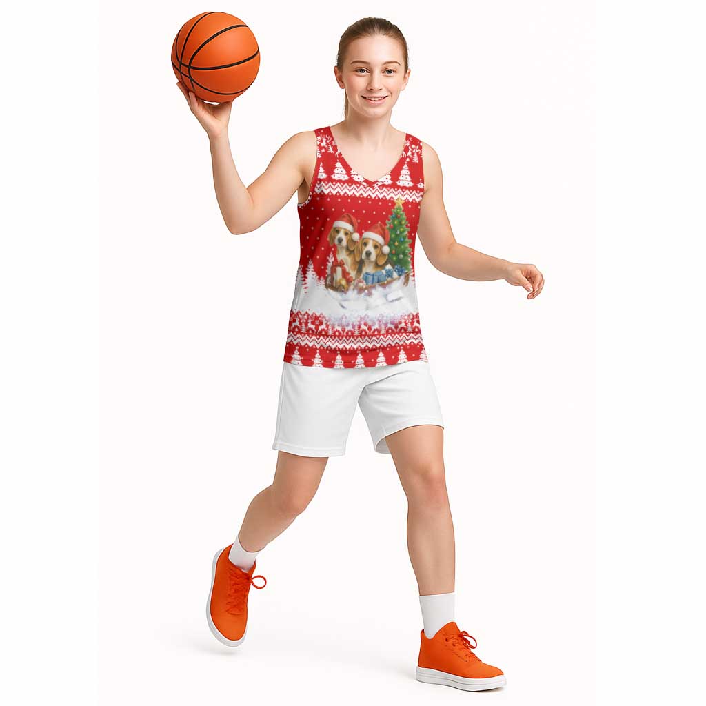 Beagle Dashing Dog Christmas Basketball Jersey Xmas Holiday Patterns - Wonder Print Shop