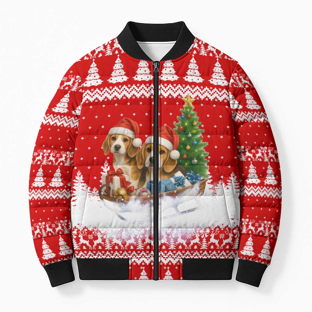 Beagle Dashing Dog Christmas Bomber Puffer Jacket Xmas Holiday Patterns - Wonder Print Shop