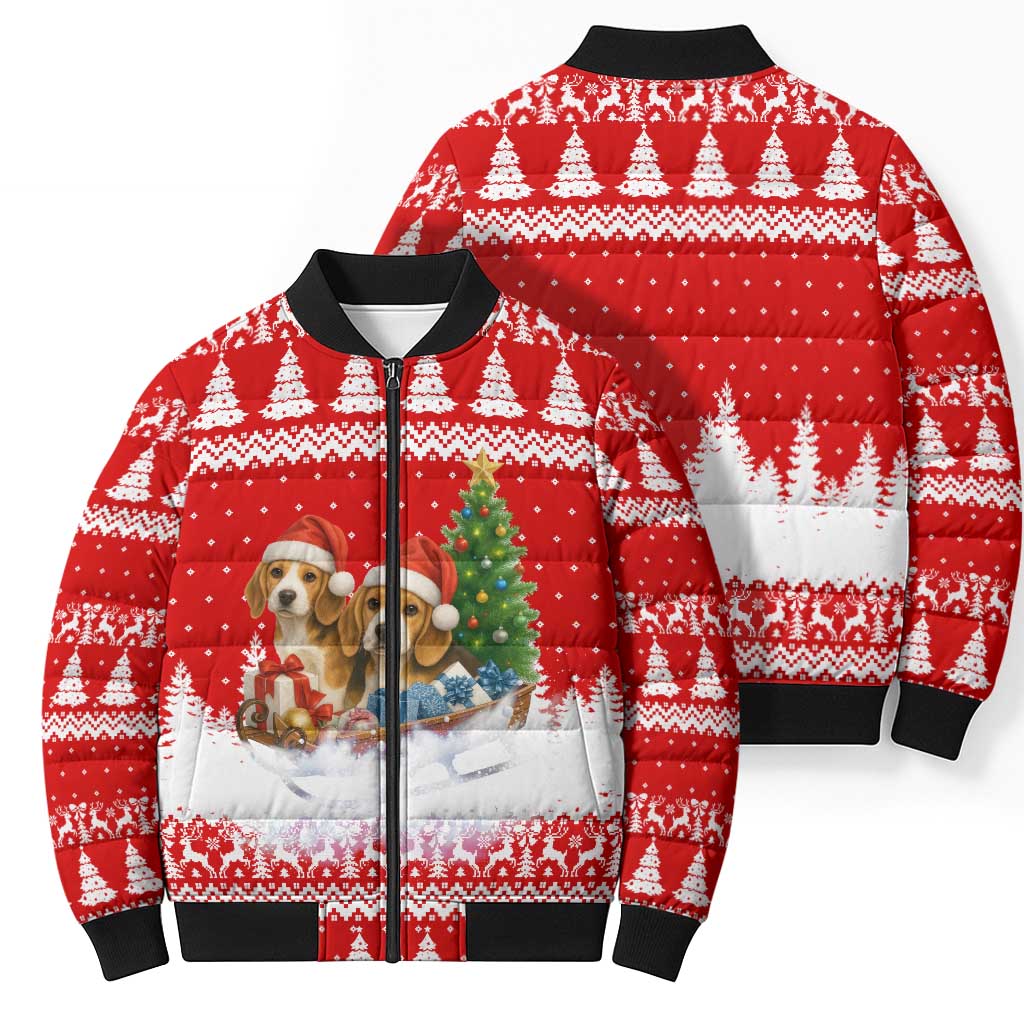 Beagle Dashing Dog Christmas Bomber Puffer Jacket Xmas Holiday Patterns - Wonder Print Shop