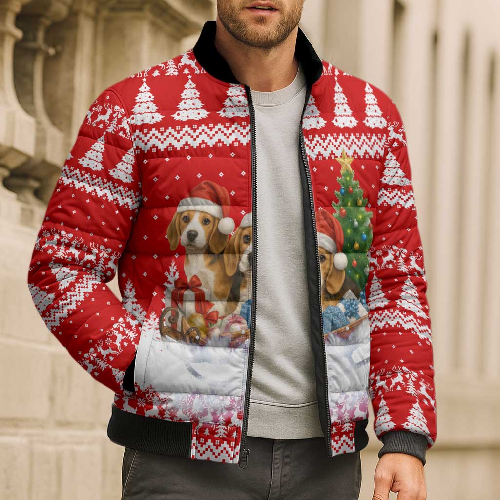Beagle Dashing Dog Christmas Bomber Puffer Jacket Xmas Holiday Patterns - Wonder Print Shop