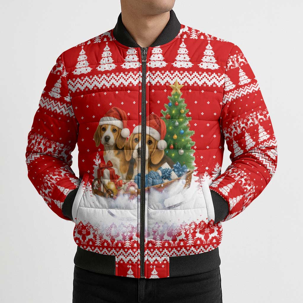 Beagle Dashing Dog Christmas Bomber Puffer Jacket Xmas Holiday Patterns - Wonder Print Shop