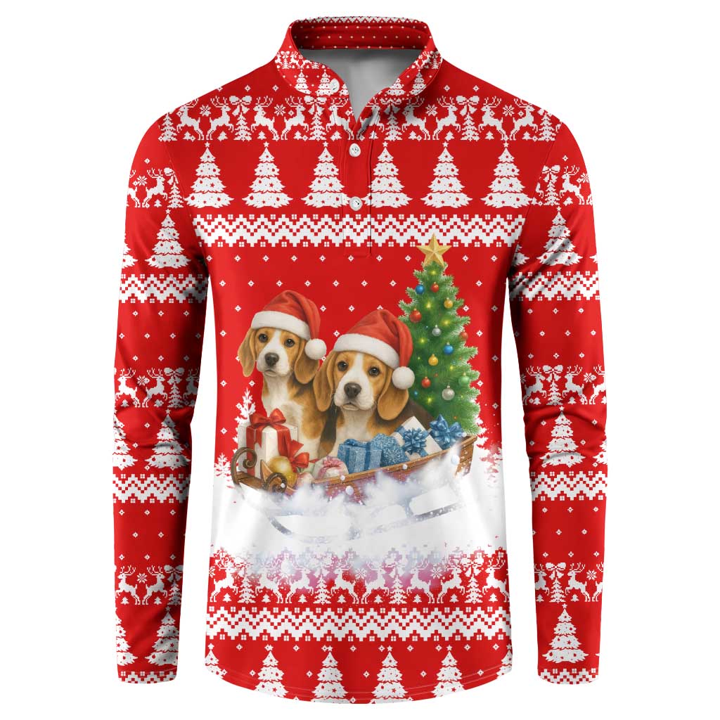 Beagle Dashing Dog Christmas Button Sweatshirt Xmas Holiday Patterns - Wonder Print Shop