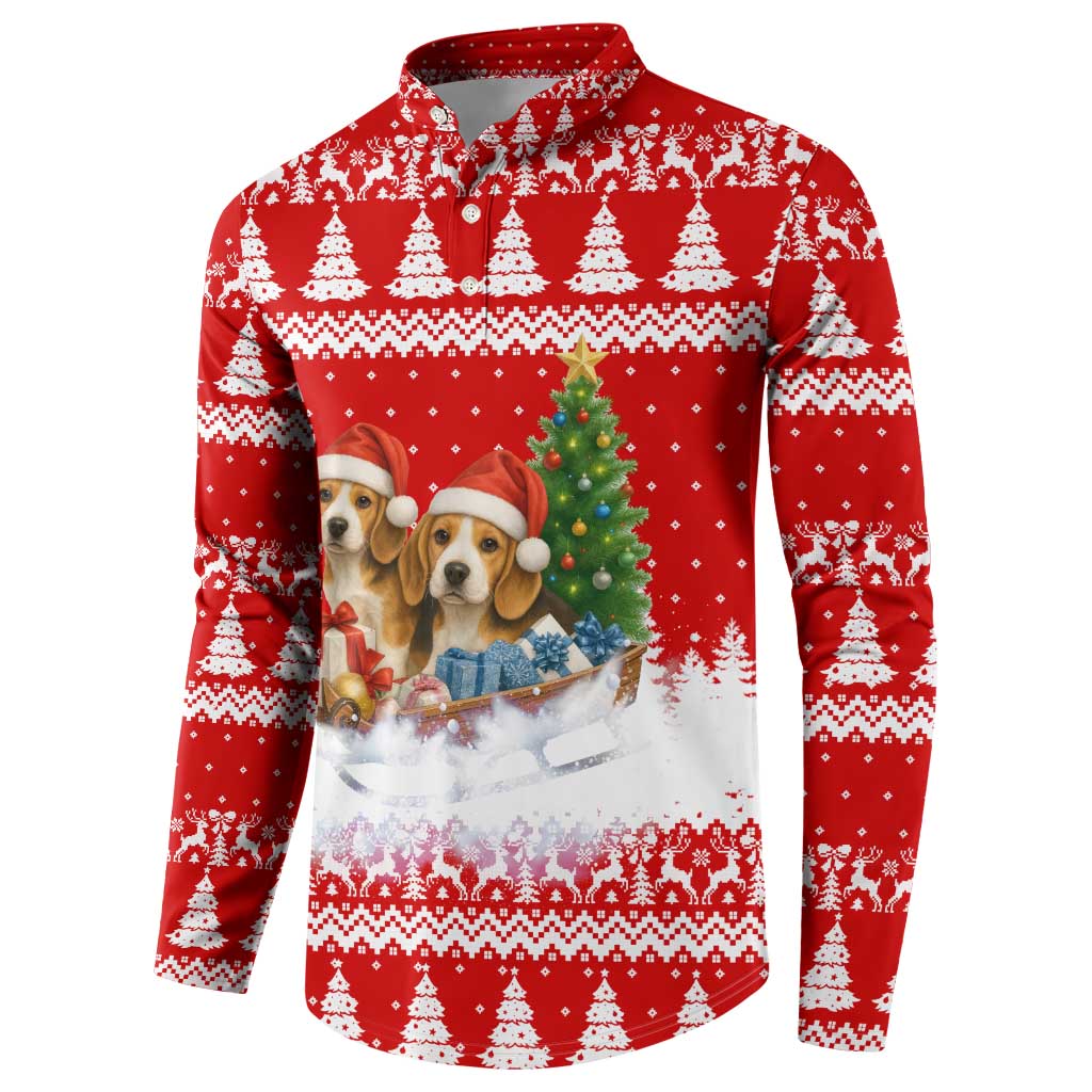 Beagle Dashing Dog Christmas Button Sweatshirt Xmas Holiday Patterns - Wonder Print Shop