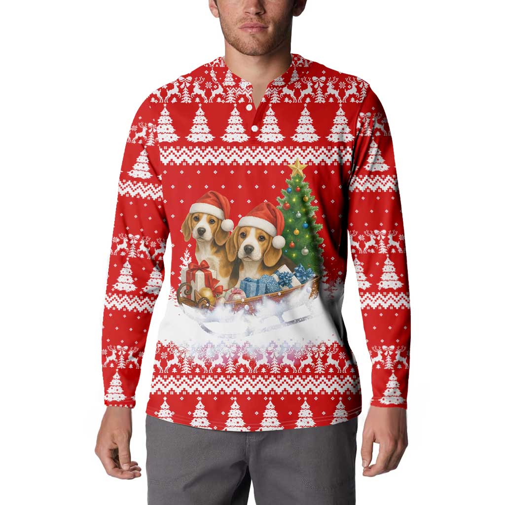Beagle Dashing Dog Christmas Button Sweatshirt Xmas Holiday Patterns - Wonder Print Shop