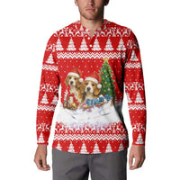 Beagle Dashing Dog Christmas Button Sweatshirt Xmas Holiday Patterns - Wonder Print Shop