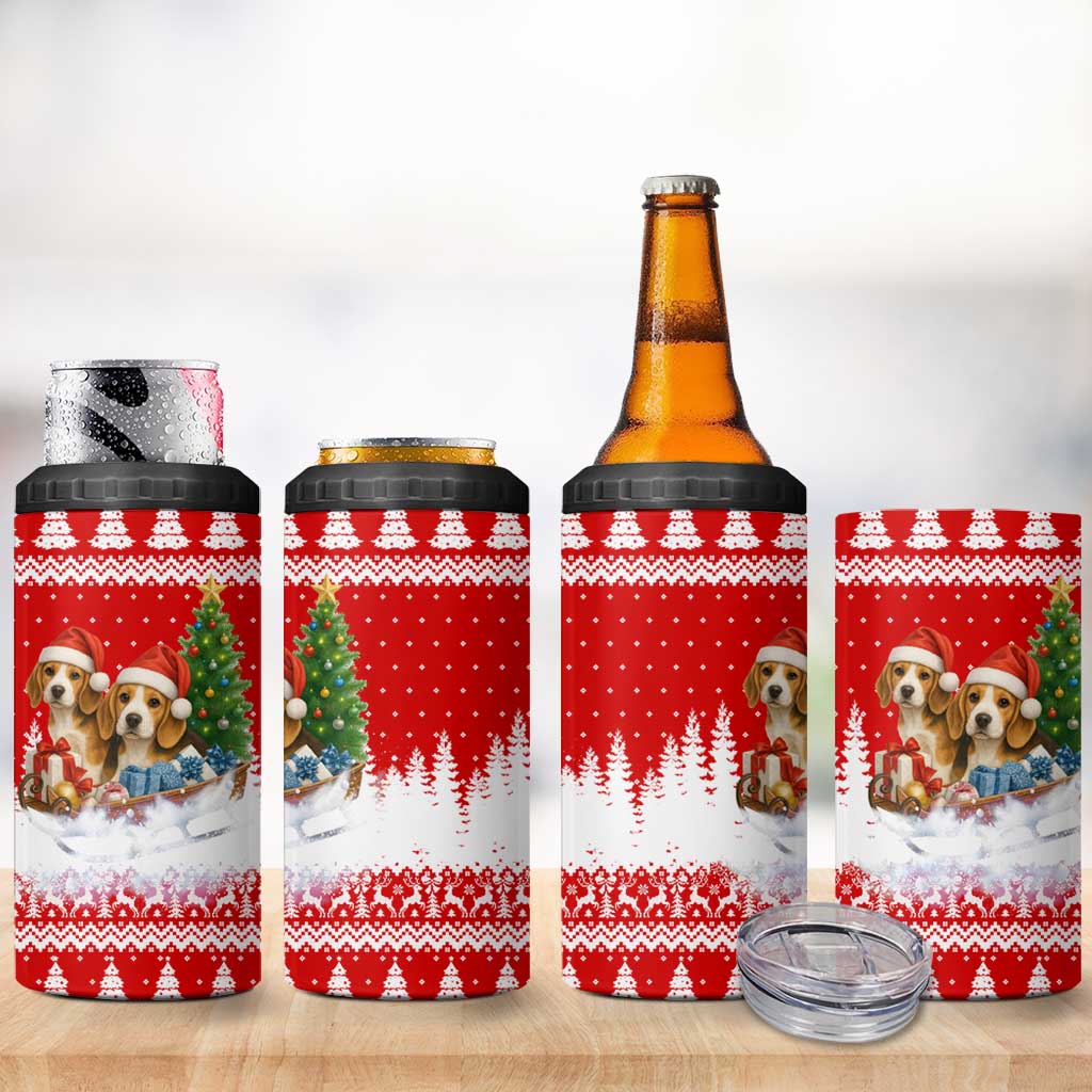 Beagle Dashing Dog Christmas 4 in 1 Can Cooler Tumbler Xmas Holiday Patterns - Wonder Print Shop