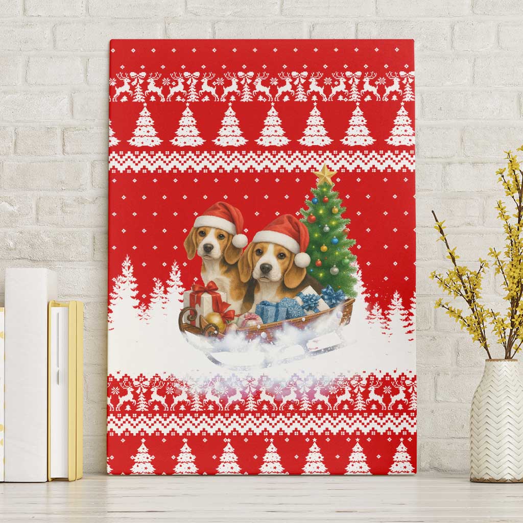 Beagle Dashing Dog Christmas Canvas Wall Art Xmas Holiday Patterns - Wonder Print Shop