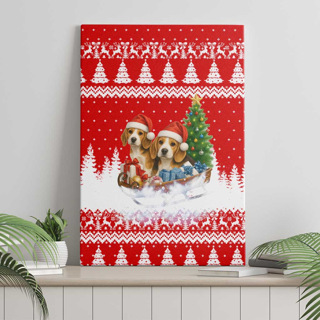 Beagle Dashing Dog Christmas Canvas Wall Art Xmas Holiday Patterns - Wonder Print Shop