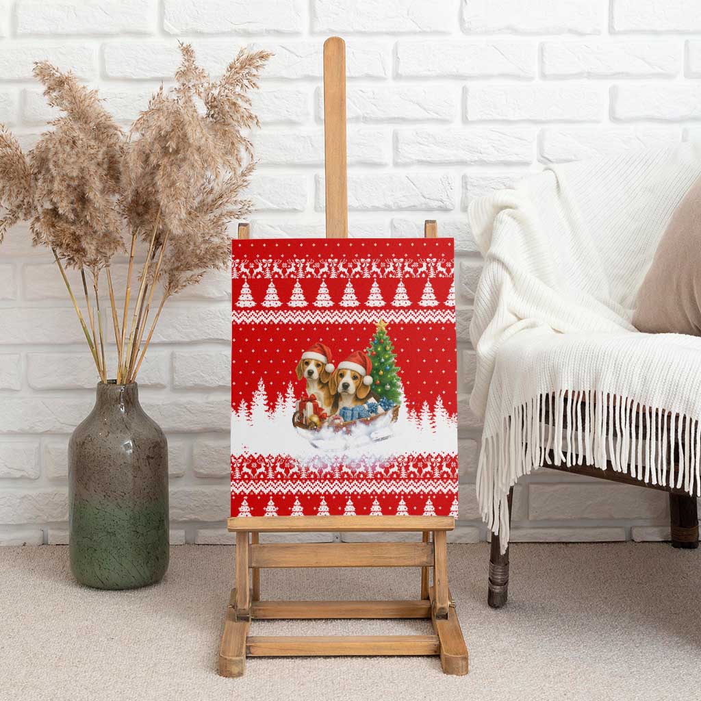 Beagle Dashing Dog Christmas Canvas Wall Art Xmas Holiday Patterns - Wonder Print Shop