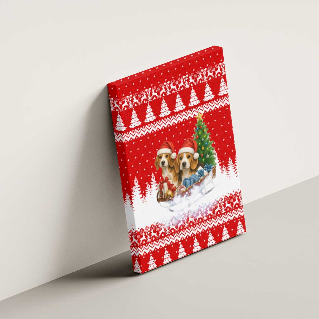 Beagle Dashing Dog Christmas Canvas Wall Art Xmas Holiday Patterns - Wonder Print Shop