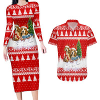 Beagle Dashing Dog Christmas Couples Matching Long Sleeve Bodycon Dress and Hawaiian Shirt Xmas Holiday Patterns - Wonder Print Shop