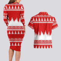 Beagle Dashing Dog Christmas Couples Matching Long Sleeve Bodycon Dress and Hawaiian Shirt Xmas Holiday Patterns - Wonder Print Shop