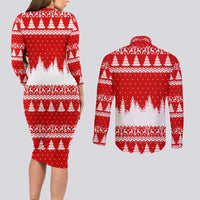 Beagle Dashing Dog Christmas Couples Matching Long Sleeve Bodycon Dress and Long Sleeve Button Shirt Xmas Holiday Patterns - Wonder Print Shop