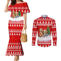 Beagle Dashing Dog Christmas Couples Matching Mermaid Dress and Long Sleeve Button Shirt Xmas Holiday Patterns - Wonder Print Shop