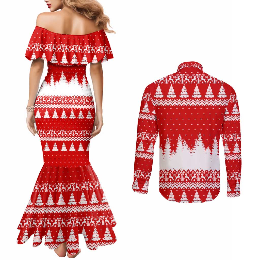 Beagle Dashing Dog Christmas Couples Matching Mermaid Dress and Long Sleeve Button Shirt Xmas Holiday Patterns - Wonder Print Shop