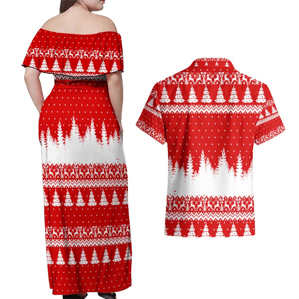 Beagle Dashing Dog Christmas Couples Matching Off Shoulder Maxi Dress and Hawaiian Shirt Xmas Holiday Patterns - Wonder Print Shop