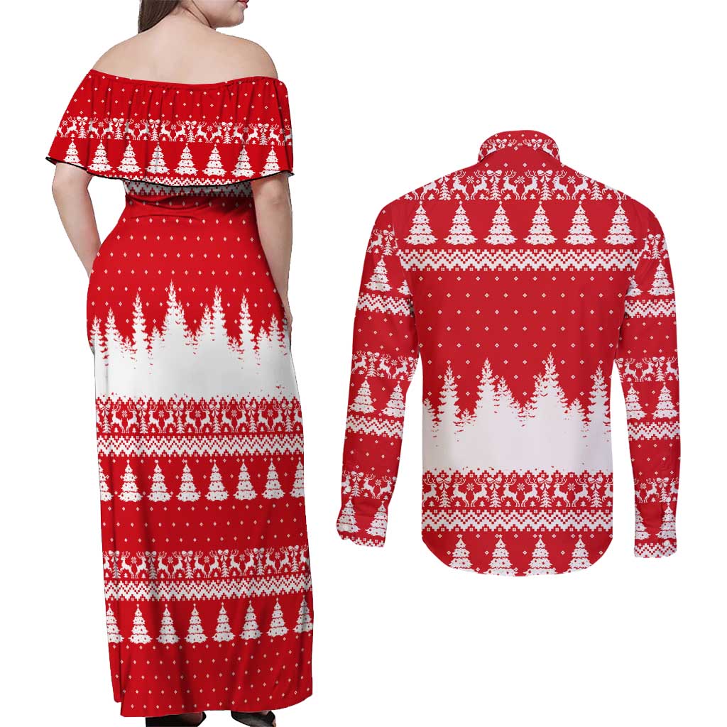 Beagle Dashing Dog Christmas Couples Matching Off Shoulder Maxi Dress and Long Sleeve Button Shirt Xmas Holiday Patterns - Wonder Print Shop