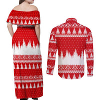 Beagle Dashing Dog Christmas Couples Matching Off Shoulder Maxi Dress and Long Sleeve Button Shirt Xmas Holiday Patterns - Wonder Print Shop