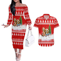 Beagle Dashing Dog Christmas Couples Matching Off The Shoulder Long Sleeve Dress and Hawaiian Shirt Xmas Holiday Patterns - Wonder Print Shop