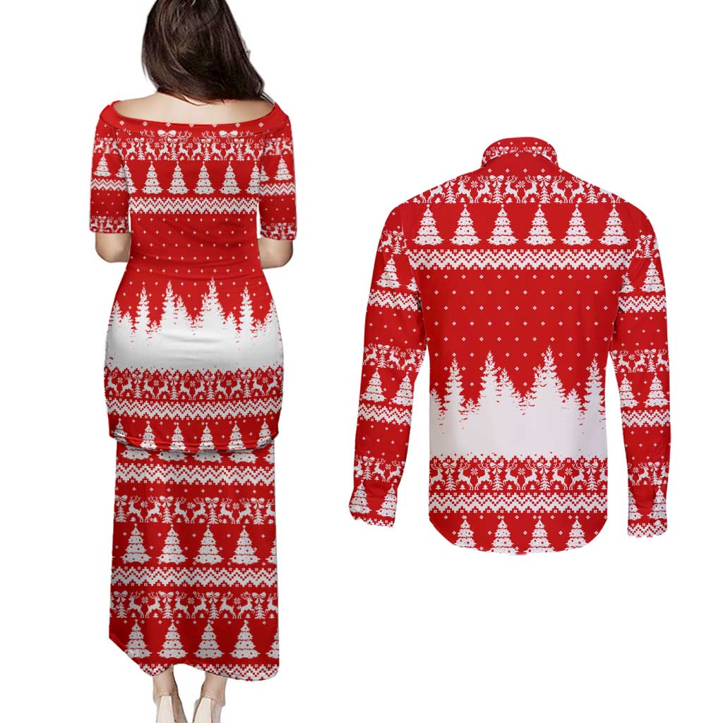 Beagle Dashing Dog Christmas Couples Matching Puletasi and Long Sleeve Button Shirt Xmas Holiday Patterns - Wonder Print Shop