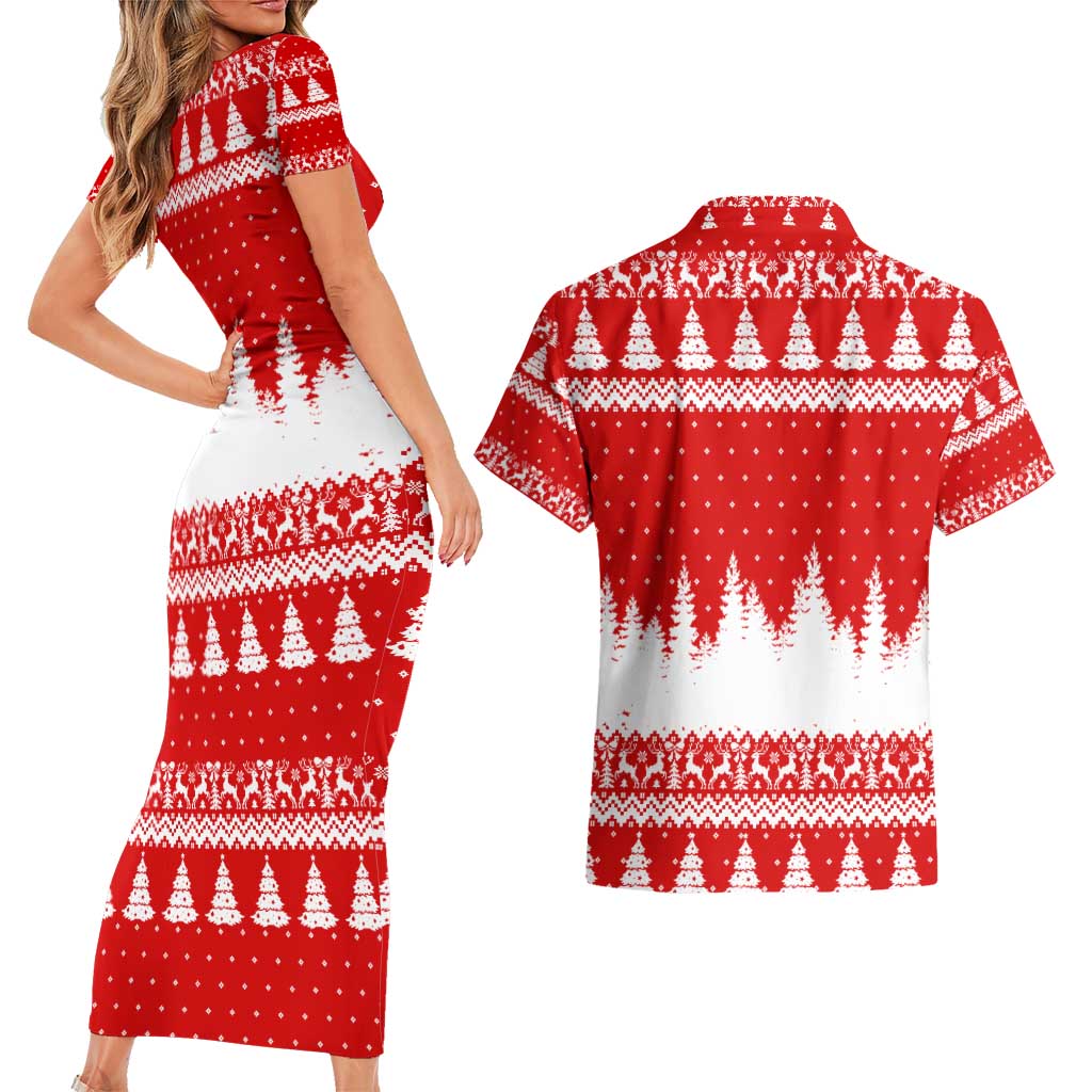 Beagle Dashing Dog Christmas Couples Matching Short Sleeve Bodycon Dress and Hawaiian Shirt Xmas Holiday Patterns - Wonder Print Shop