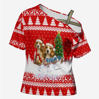 Beagle Dashing Dog Christmas Cross Shoulder Shirt Xmas Holiday Patterns - Wonder Print Shop