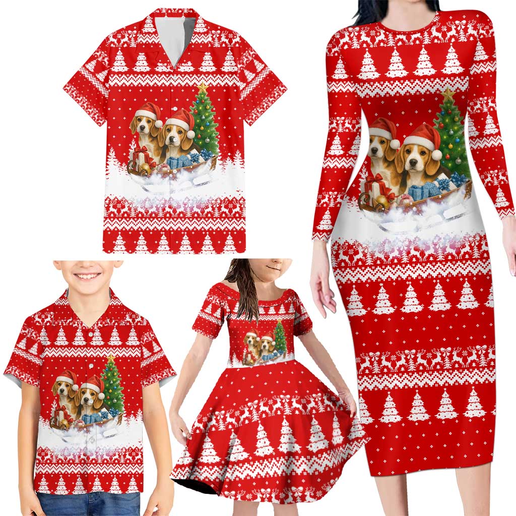 Beagle Dashing Dog Christmas Family Matching Long Sleeve Bodycon Dress and Hawaiian Shirt Xmas Holiday Patterns - Wonder Print Shop