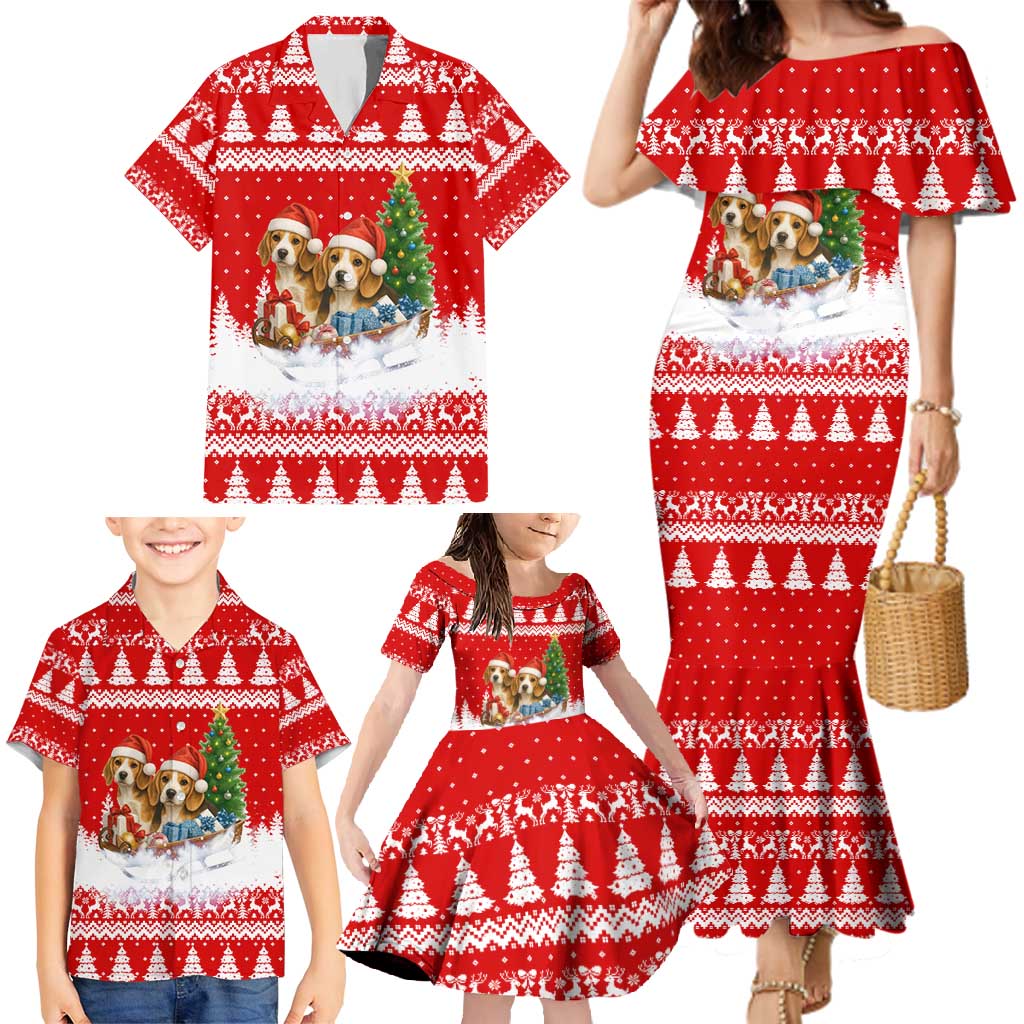 Beagle Dashing Dog Christmas Family Matching Mermaid Dress and Hawaiian Shirt Xmas Holiday Patterns - Wonder Print Shop
