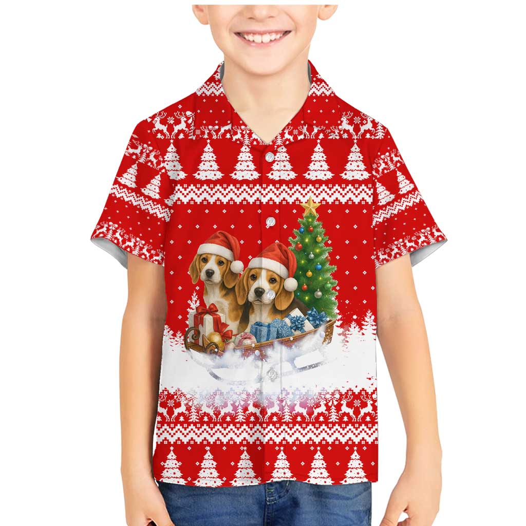 Beagle Dashing Dog Christmas Family Matching Mermaid Dress and Hawaiian Shirt Xmas Holiday Patterns - Wonder Print Shop