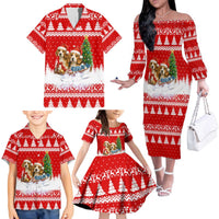 Beagle Dashing Dog Christmas Family Matching Off The Shoulder Long Sleeve Dress and Hawaiian Shirt Xmas Holiday Patterns - Wonder Print Shop