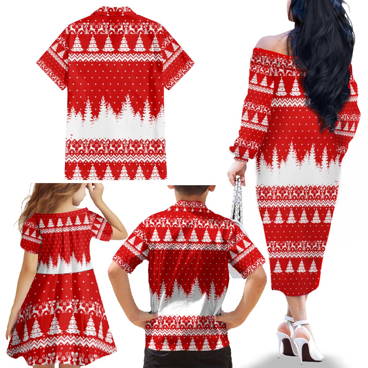 Beagle Dashing Dog Christmas Family Matching Off The Shoulder Long Sleeve Dress and Hawaiian Shirt Xmas Holiday Patterns - Wonder Print Shop