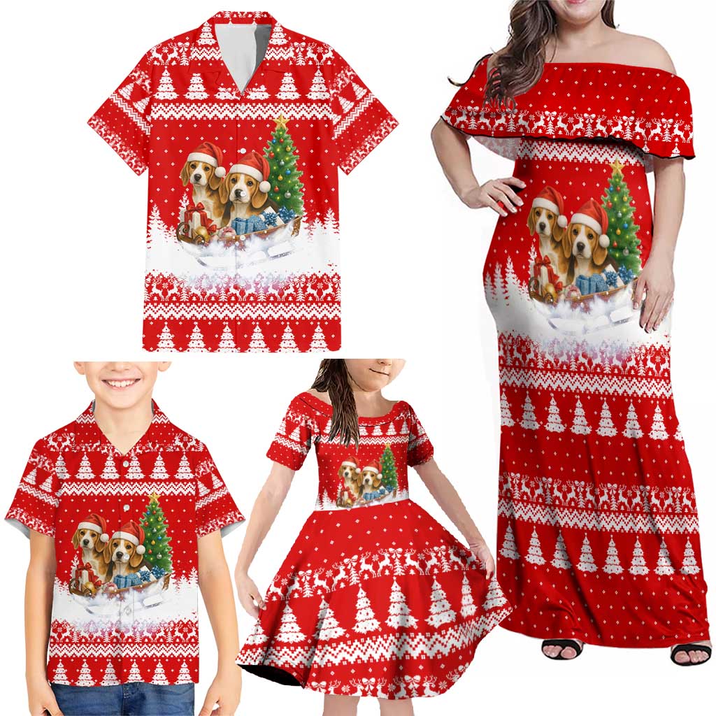 Beagle Dashing Dog Christmas Family Matching Off Shoulder Maxi Dress and Hawaiian Shirt Xmas Holiday Patterns - Wonder Print Shop