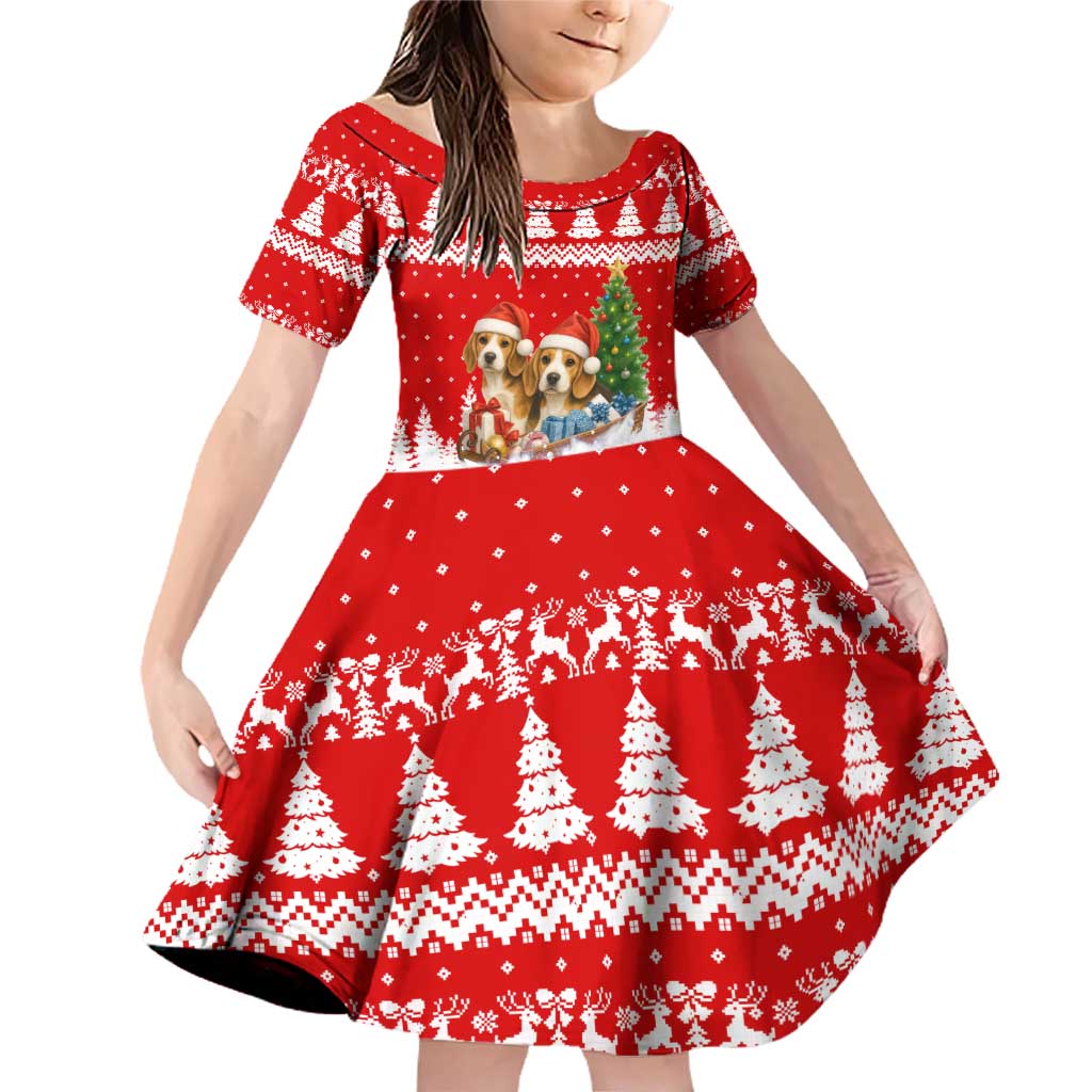 Beagle Dashing Dog Christmas Family Matching Off Shoulder Short Dress and Hawaiian Shirt Xmas Holiday Patterns - Wonder Print Shop